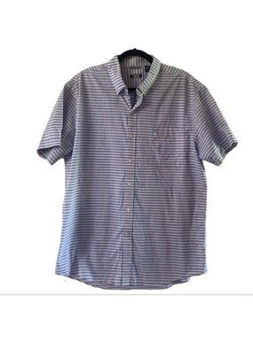 IZOD | Button Up Shirt Mens Sz XL Blue Baby Pink Striped Short Sleeve Polo